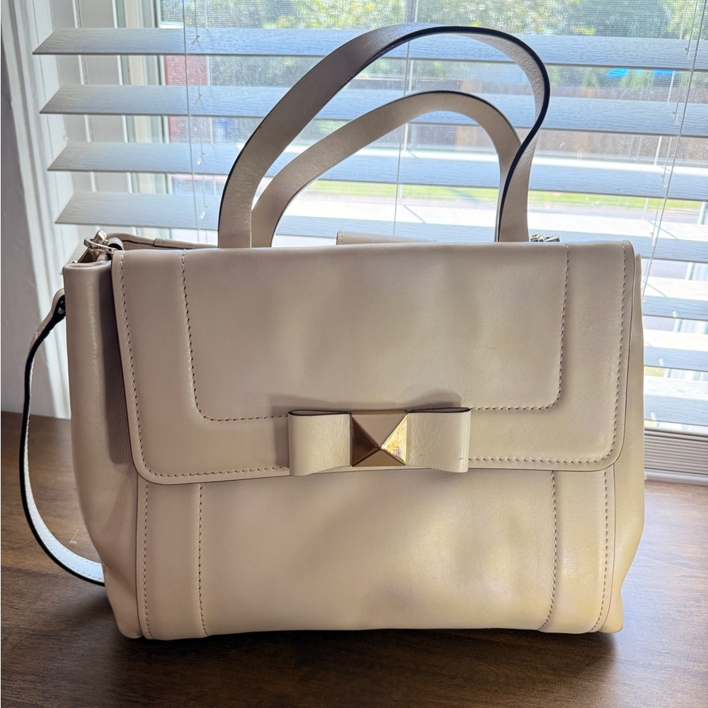 Kate Spade Ivory Leather Bow Satchel with Pyramid Stud Detail - Picture 2 of 13